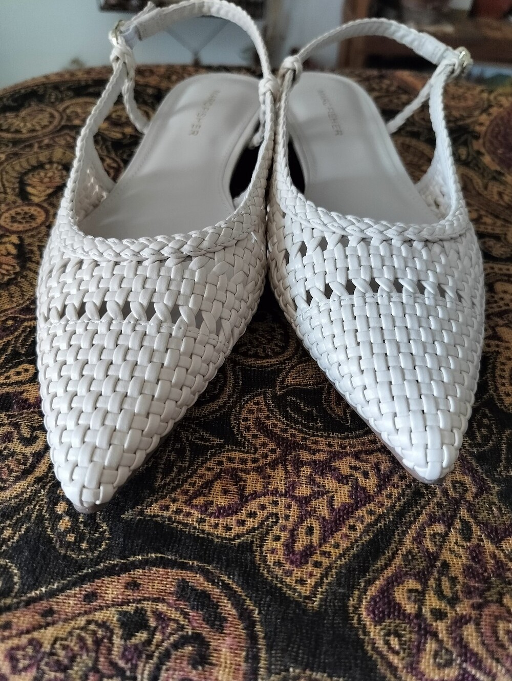 Marc Fisher Kelysa Women's 9M Woven Pointed Toe Slingback Flats - White - Picture 6 of 6